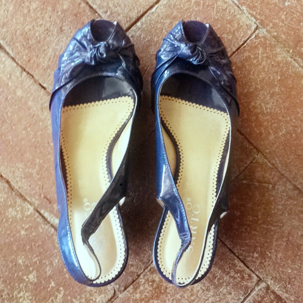 Franco Sarto patent peep toe sling back wedges 7.5 - Picture 2 of 11